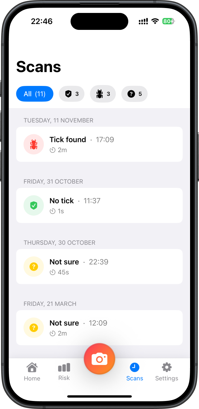 Scan history showing past check results